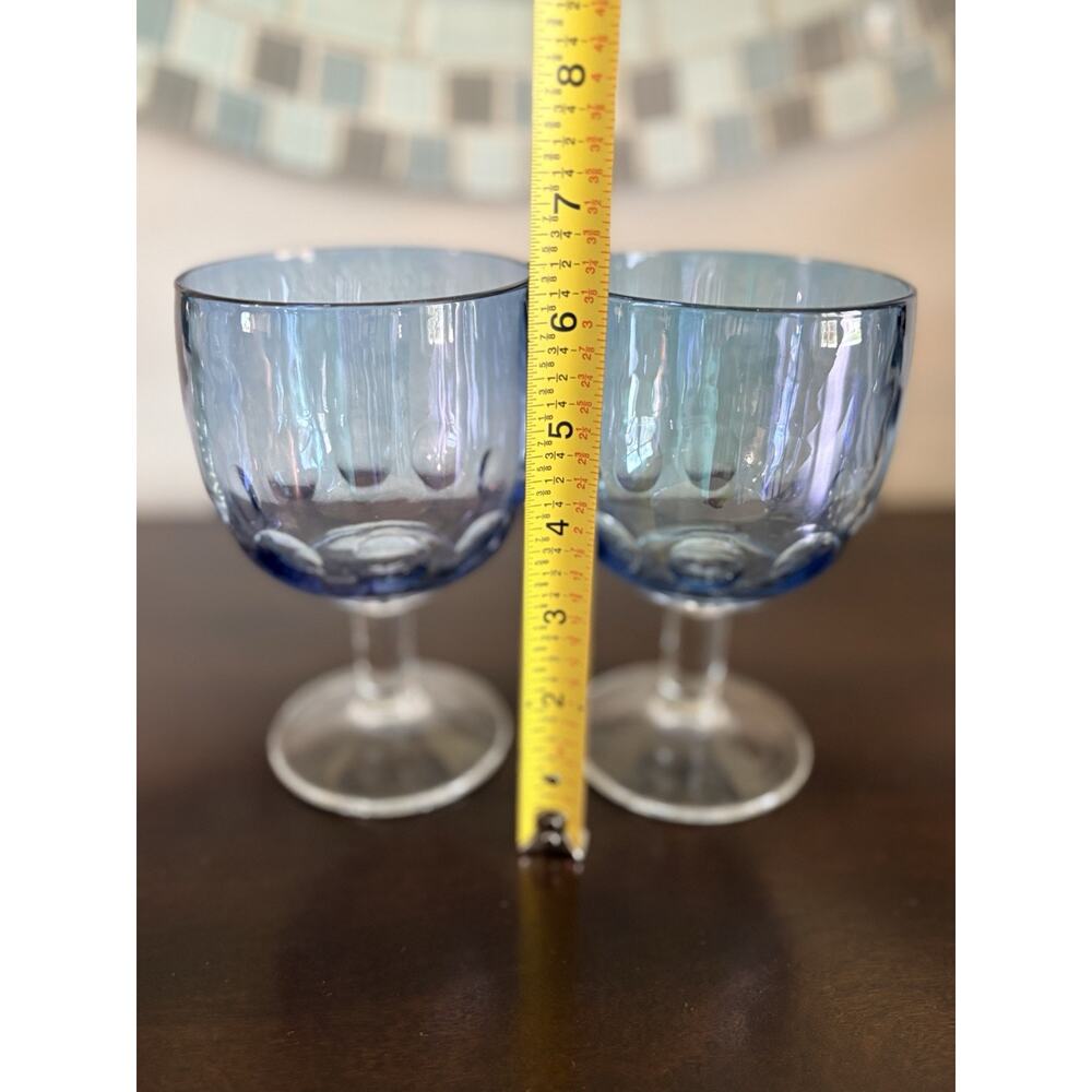 Set 2 Vintage Bartlett Collins Iridescent Light Blue Thumbprint Goblets Glasses - Picture 8 of 8